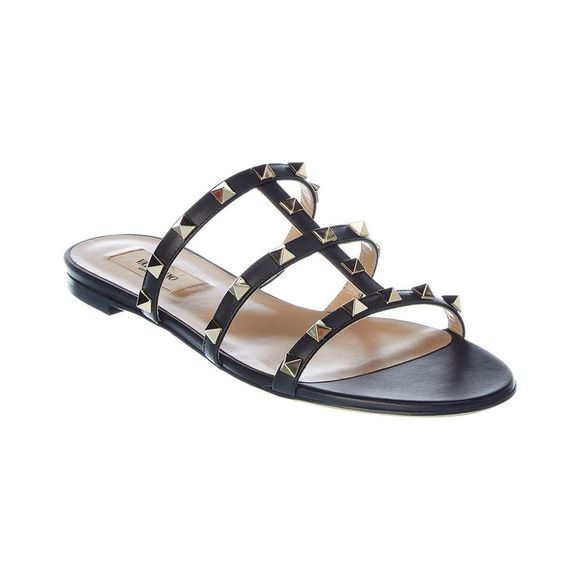 Valentino Rockstud Caged Leather Sandal, Black